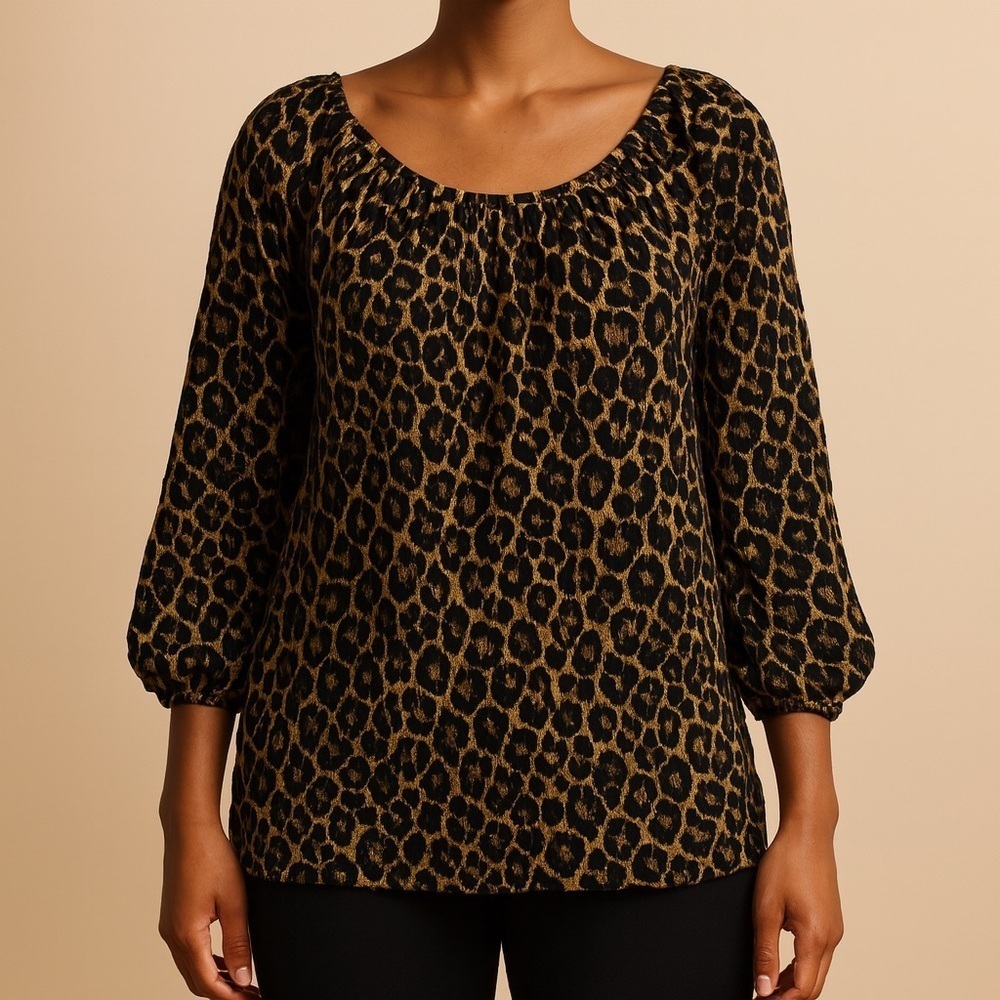 Michael Kors Black and Brown Animal Print Blouse
